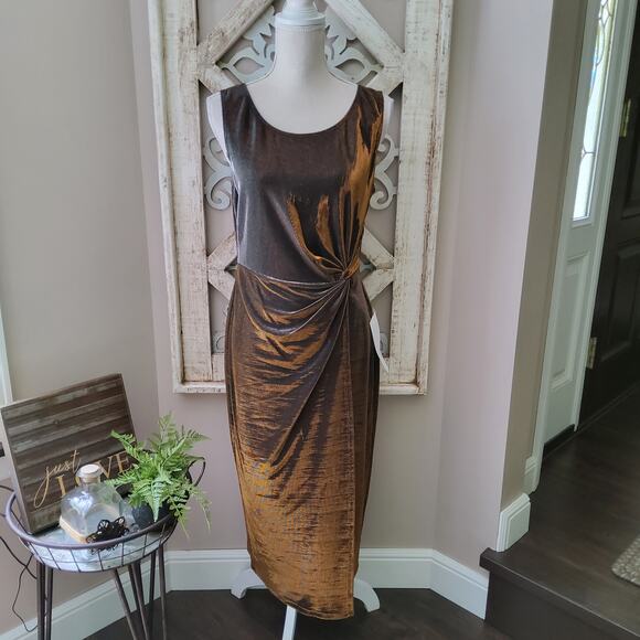 Connected Apparel Women's Metallic Cape Sleeves Maxi Dress Purple Size 10